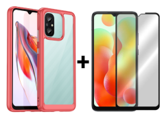 SKLO + PUZDRO 2v1 pre Xiaomi Redmi 12C - Tvrdené SPACE červené