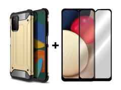9D SKLO + PÚZDRO 2v1 pre SAMSUNG GALAXY A03s - Armor zlaté