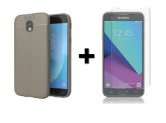 SKLO + PÚZDRO 2v1 pre SAMSUNG GALAXY J3 2017 Litchi sivé