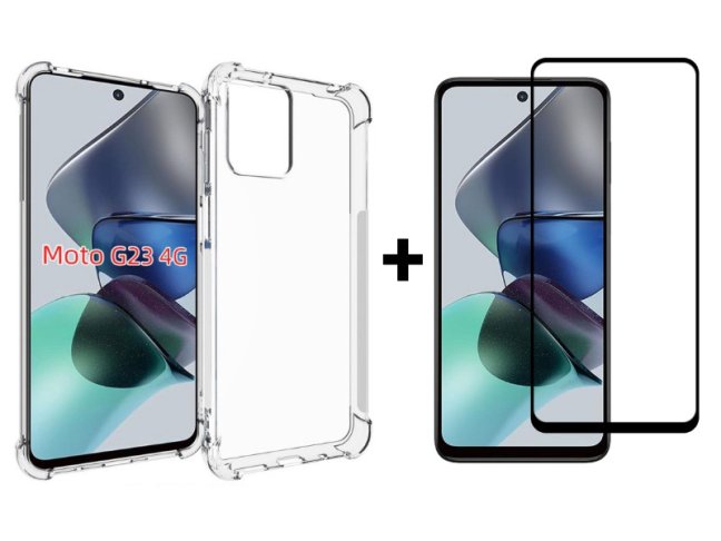 9D SKLO + PUZDRO 2v1 pre Motorola Moto G23 - Silikónové priesvitné