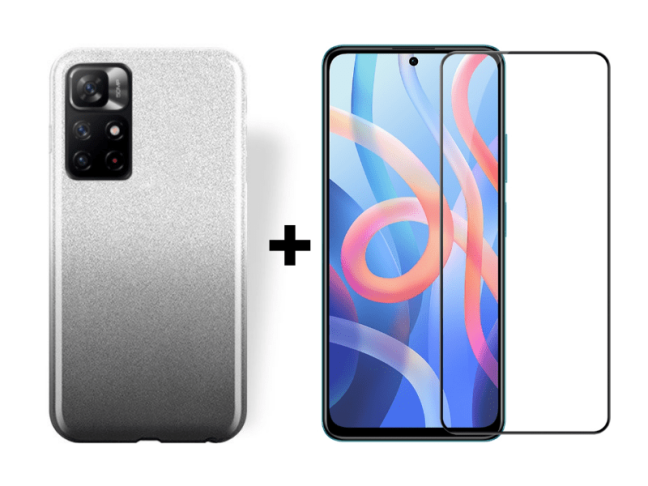 9D SKLO + KRYT 2v1 pre Xiaomi Redmi Note 11S 5G - Glitter strieborno čierne