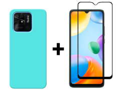 SKLO + KRYT 2v1 pre Xiaomi Redmi 10C - Silikónový Zadný kryt MATT mentolový