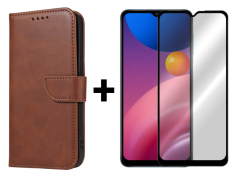 SKLO + PUZDRO 2v1 pre Samsung Galaxy A13 4G - Peňaženkové puzdro BUCKLE hnedé
