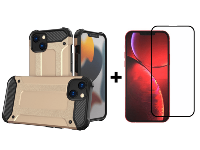 9D SKLO + PÚZDRO 2v1 pre Apple iPhone 13 - Hybrid Armor zlaté