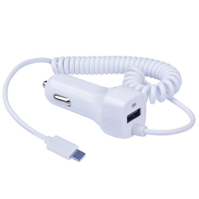 522AL Rýchlo nabíjacia auto nabíjačka s káblom Lightning  8 Pin (biela)