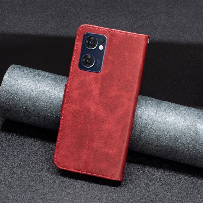 SOLID Knižkové puzdro pre Oppo Reno7 5G - červené