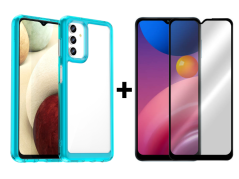 SKLO + PUZDRO 2v1 pre Samsung Galaxy A13 4G - Tvrdené SPACE transparent modré