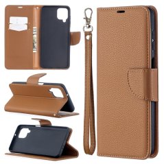 LAMBSKIN Knižkové puzdro pre Samsung Galaxy A12 - hnedé
