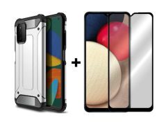 9D SKLO + PÚZDRO 2v1 pre SAMSUNG GALAXY A03s - Armor sivé