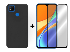 9D SKLO + PÚZDRO 2v1 pre Xiaomi Redmi 9C - čierne