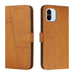 STITCHING Knižkové puzdro pre Xiaomi Redmi A1 / Redmi A2 - svetlo hnedé