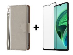 SKLO + PUZDRO 2v1 pre Xiaomi Redmi 10 5G - Knižkové Solid sivé