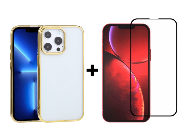 9D SKLO + PÚZDRO 2v1 pre Apple iPhone 13 Pro - zlato priesvitné