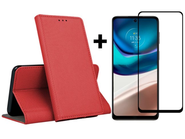 9D SKLO + PUZDRO 2v1 pre Motorola Moto G42 - Knižkové Smart Magnet červené