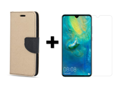 SKLO + PÚZDRO 2v1 pre HUAWEI Mate 20 Knižkové Fancy zlato čierne