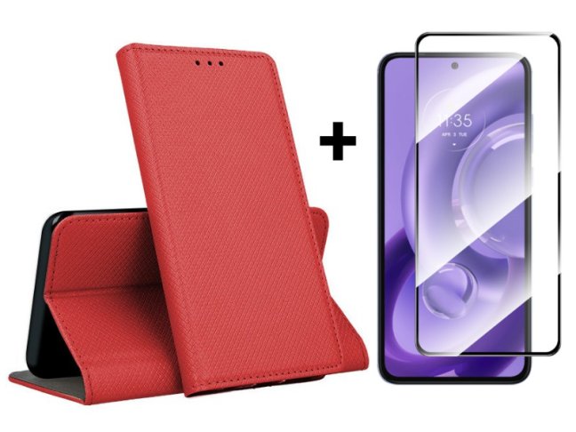 9D SKLO + PUZDRO 2v1 pre Motorola Edge 30 Neo - Knižkové MAGNET červené