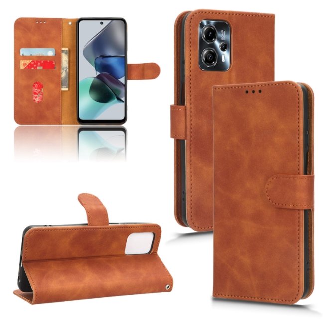 9D SKLO + PUZDRO 2v1 pre Motorola Moto G23 / G13 - Knižkové puzdro SOLID hnedé