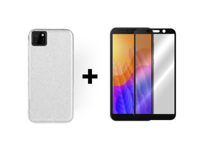 9D SKLO + PÚZDRO 2v1 pre HUAWEI Y5P Glitter strieborné