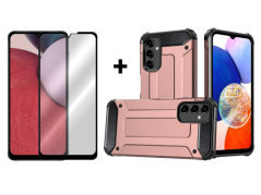 SKLO + PUZDRO 2v1 pre Samsung Galaxy A14 4G / A14 5G - HYBRID ARMOR ružové