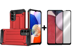 SKLO + KRYT 2v1 pre Samsung Galaxy A14 4G / A14 5G - Tvrdený Zadný kryt HYBRID červený