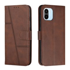 STITCHING Knižkové puzdro pre Xiaomi Redmi A1 / Redmi A2 - tmavo hnedé