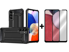 SKLO + KRYT 2v1 pre Samsung Galaxy A14 4G / A14 5G - Tvrdený Zadný kryt HYBRID čierny