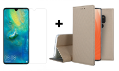 SKLO + PÚZDRO 2v1 pre HUAWEI Mate 20 Knižkové púzdro zlaté