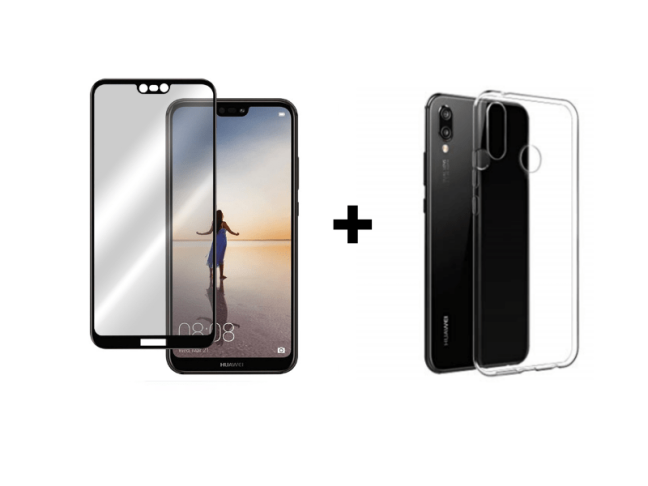9D SKLO + PÚZDRO 2v1 pre HUAWEI P20 Lite priesvitné