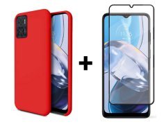 9D SKLO + PUZDRO 2v1 pre Motorola Moto E22 / E22i - Silikónové červené