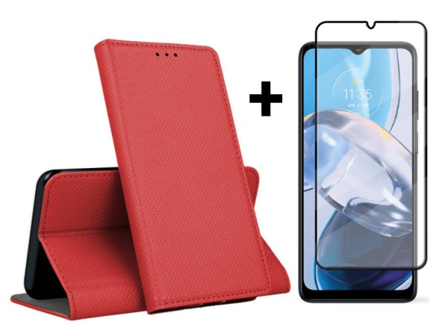 9D SKLO + PUZDRO 2v1 pre Motorola Moto E22 / E22i -  Knižkové MAGNET červené