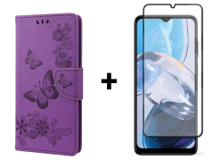 SKLO + PUZDRO 2v1 pre Motorola Moto E22 / E22i - Knižkové BUTTERFLY fialové