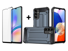 SKLO + PUZDRO 2v1 pre Samsung Galaxy A05s - Tvrdené HYBRID ARMOR modré