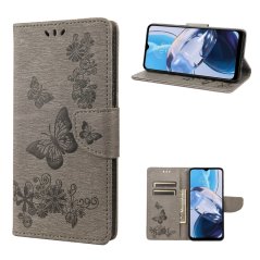 SKLO + PUZDRO 2v1 pre Motorola Moto E22 / E22i - Knižkové BUTTERFLY sivé