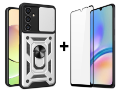 SKLO + KRYT 2v1 pre Samsung Galaxy A05s - Tvrdený ARMOR SLIDE sivý