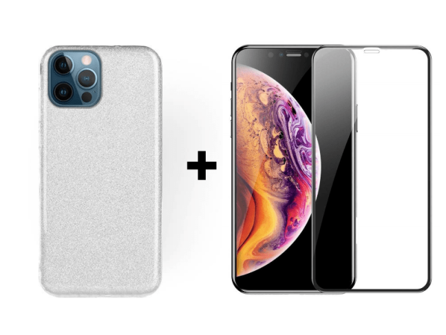 9D SKLO + KRYT 2v1 pre Apple iPhone 12 pro max glitter strieborné