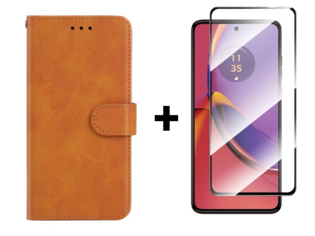 9D SKLO + PUZDRO 2v1 pre Motorola Moto G84 5G - Knižkové SOLID hnedé