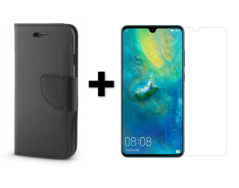 SKLO + PÚZDRO 2v1 pre HUAWEI Mate 20 Knižkové Fancy čierne