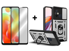 SKLO + PUZDRO 2v1 pre Xiaomi Redmi 12C - Tvrdené RING ARMOR SLIDE silver