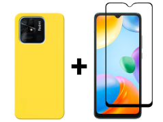 SKLO + KRYT 2v1 pre Xiaomi Redmi 10C - Silikónový Zadný kryt MATT žltý