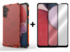 SKLO + PUZDRO 2v1 pre Samsung Galaxy A14 4G / A14 5G - HONEYCOMB červené