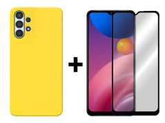 SKLO + KRYT 2v1 pre Samsung Galaxy A13 4G - Silikónový Zadný kryt MATT žltý