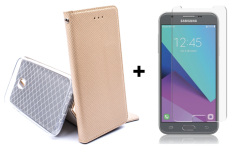 SKLO + PÚZDRO 2v1 pre SAMSUNG GALAXY J3 (2017) Knižkové zlaté