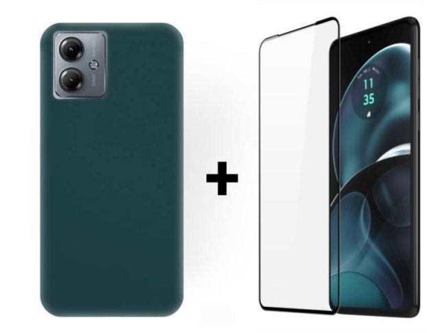 9D SKLO + PUZDRO 2v1 pre Motorola Moto G14 - Silikónové zelené