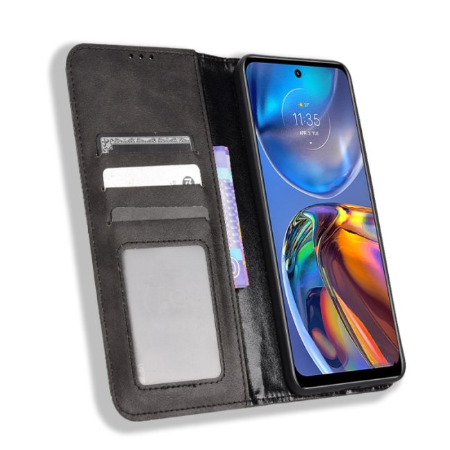 9D SKLO + PUZDRO 2v1 pre Motorola Moto E32 / E32s - Knižkové Retro čierne