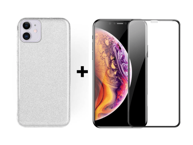 9D SKLO + KRYT 2v1 pre Apple iPhone 12 mini glitter strieborné