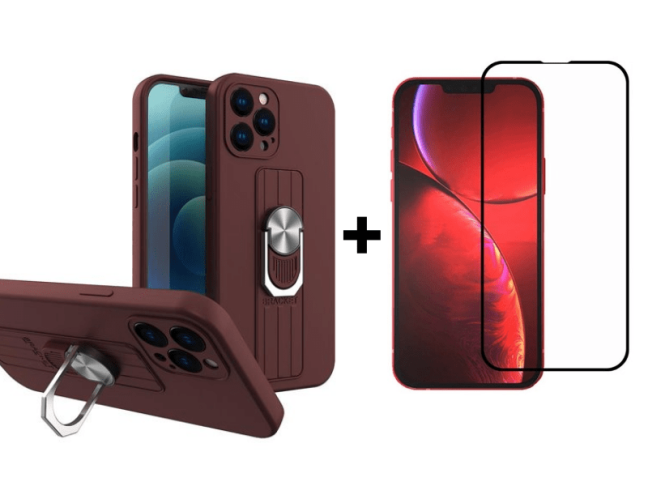 9D SKLO + PÚZDRO 2v1 pre Apple iPhone 13 - Armor Grip bordové