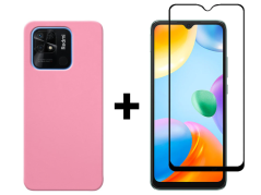 SKLO + KRYT 2v1 pre Xiaomi Redmi 10C - Silikónový Zadný kryt MATT ružový