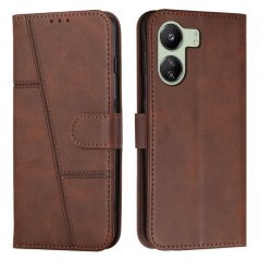 STITCHING Knižkové puzdro pre Xiaomi Redmi 13C - tmavo hnedé