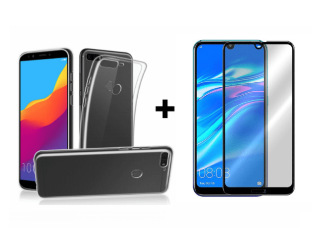 9D SKLO + PÚZDRO 2v1 pre HUAWEI Y7 2019 - priesvitné