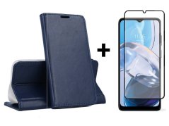 9D SKLO + PUZDRO 2v1 pre Motorola Moto E22 / E22i - Knižkové Smart Magnet modré